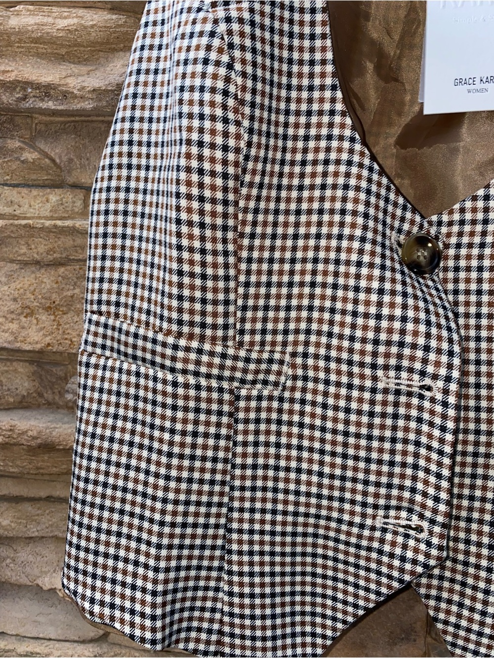 Grace Karin Plaid Vest Women’s Size Medium Brown Check Tailored - Picture 4 of 13